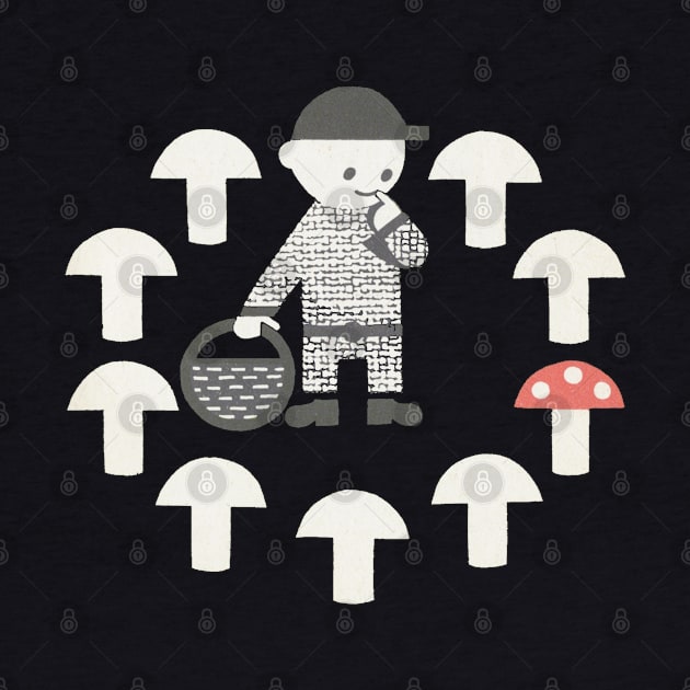 Boy & Mushrooms Vintage Illustration Design by CultOfRomance